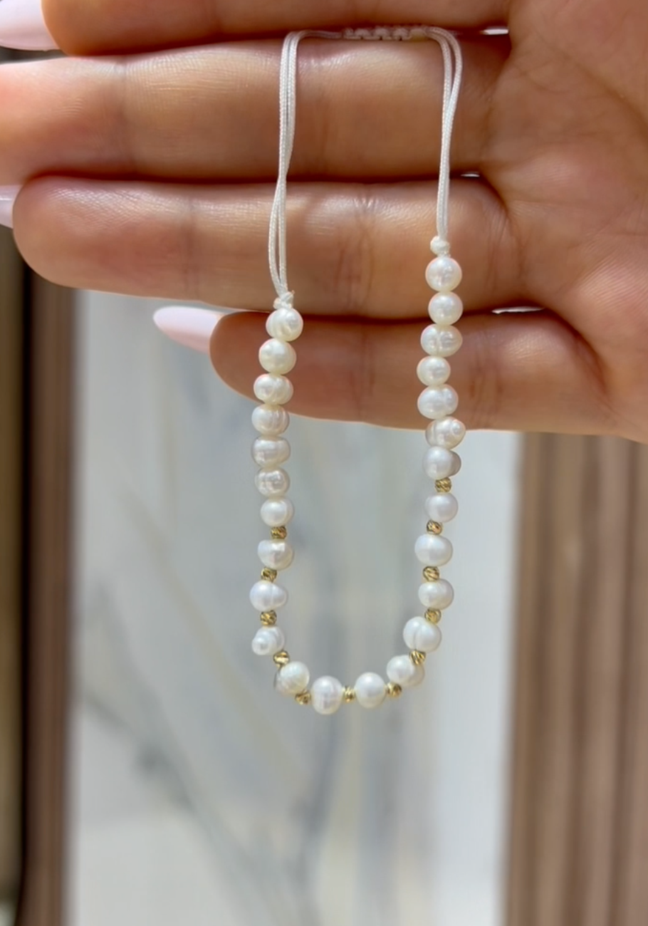Bracelet Cordon avec boules en Or 18k et pierres johar naturelles