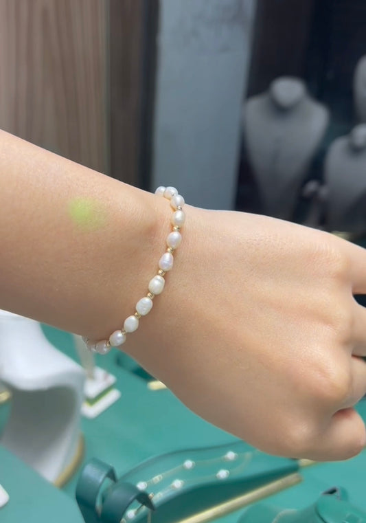 Gourmette en Or 18 carats avec perle naturelle 💯⭐️