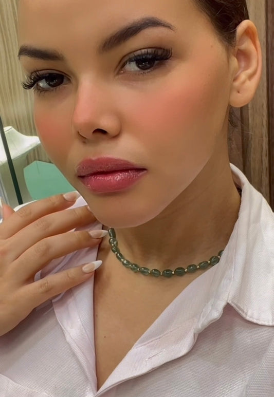 Collier en perles vertes naturel 💯avec boules en Or 18 carats