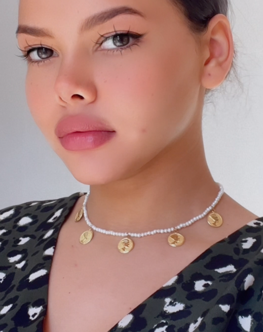 Collier Néfertiti en Or 18k Avec Pierres Johar Naturelles