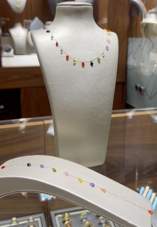 Ensemble ARC EN CIEL  en Or 18k ( Collier et gourmette )