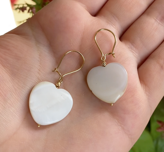 Boucles D'oreilles Cœur de Nacre en Or 18k - Pierre Nacre Naturelle