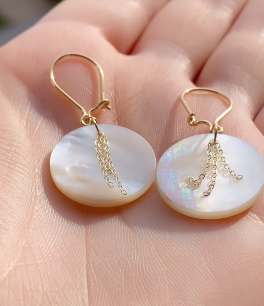Boucles D'oreilles Cercle de Nacre en Or 18k - Pierre Nacre Naturelle