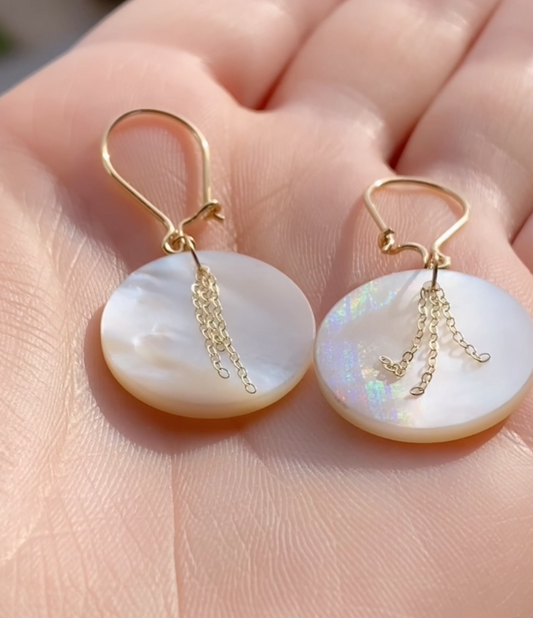 Boucles D'oreilles Cercle de Nacre en Or 18k - Pierre Nacre Naturelle