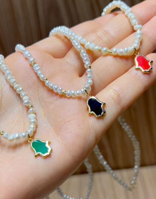 Collier Khmissa en Or 18k avec Johar Naturelles - Toutes les couleurs Sont disponibles