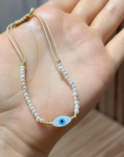 Cordon Bracelet Evile Eye en Or 18k et Pierres Johar Naturelles