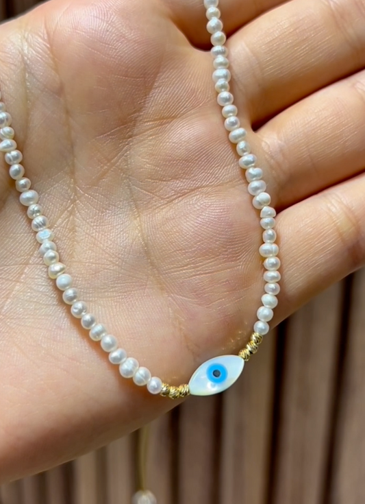 Collier  Evile Eye en Or 18k et Pierres Johar Naturelles