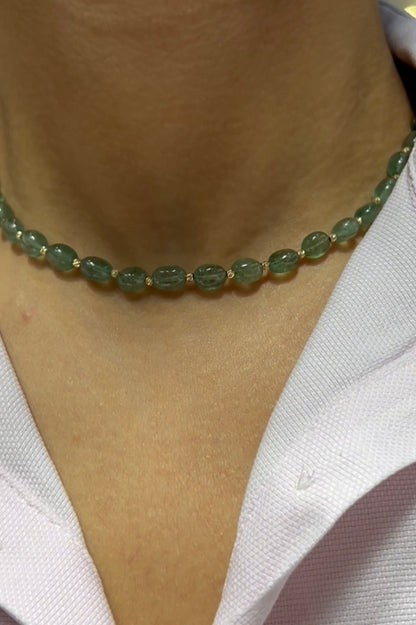 Collier en perles vertes naturel 💯avec boules en Or 18 carats