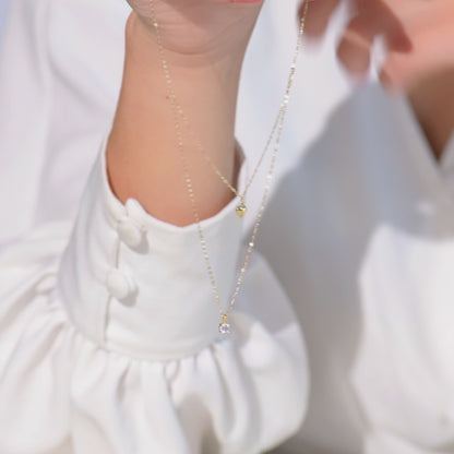 Collier Double en Or 18k - Petit Cœur et Goutte en Or 18k