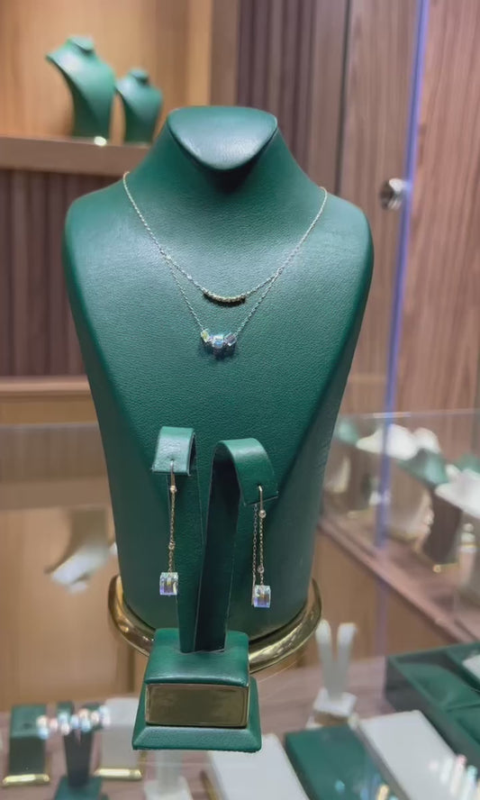 Ensemble en Or 18k ( Collier et boucles d'oreilles  ) Pierres Naturelles de Cristal
