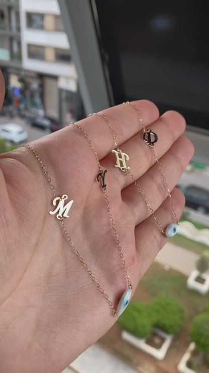Collier EVILE EYE en Or 18k - Toutes les lettres Sont Disponibles !
